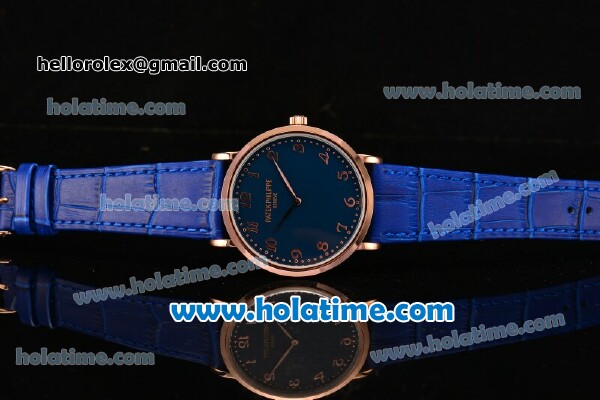 Patek Philippe Calatrava Miyota OS2035 Quartz Rose Gold Case with Blue Dial and Arabic Numeral Markers - Click Image to Close